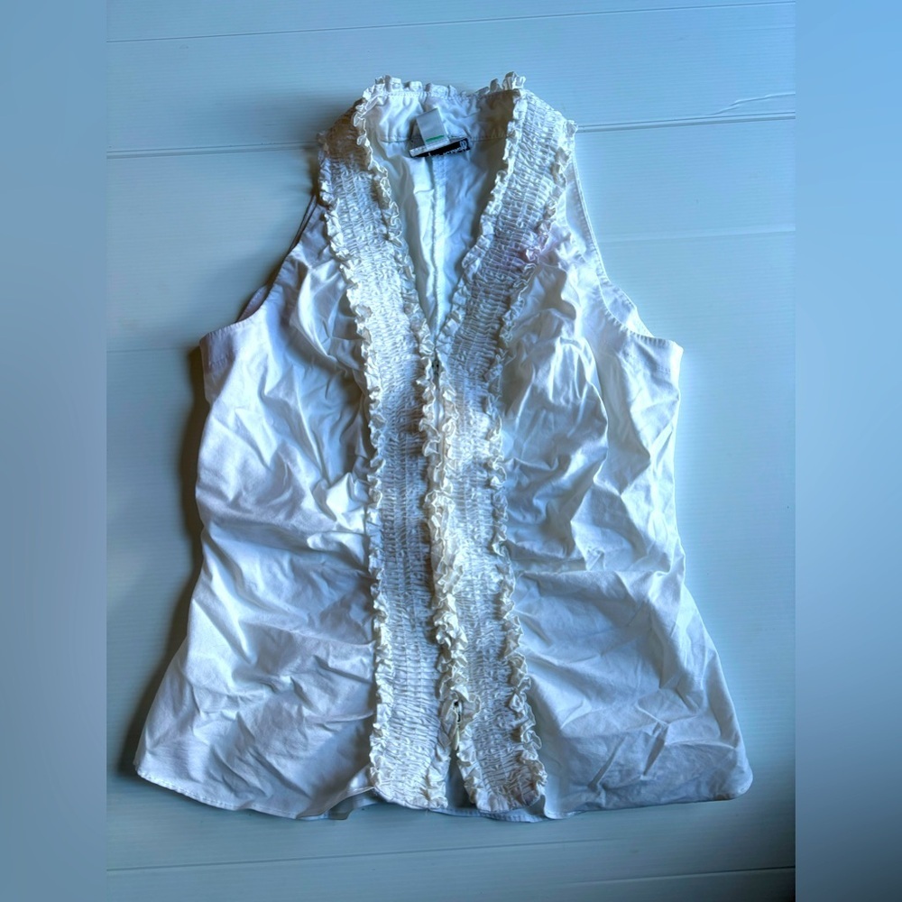 Joseph Ribkoff White Ruffle Blouse Size 10